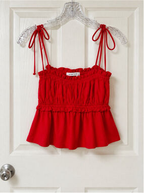 Altar’d‎ State Red Smocked Ruffle Peplum Tie Strap Tank Top Women’s Size S